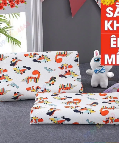 Gối cao su non cho bé từ 1 đến 10 tuổi, gối đầu gối nằm cho trẻ em 100% cotton thoáng mát họa tiết dễ thương