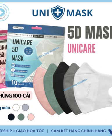 [Thùng 100Cái] Khẩu trang 5D Uni Mask 3 lớp kháng khuẩn hàng chính hãg công ty