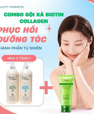 Cặp Dầu Gội Xả Biotin Collagen Trắng 1000ml - Biotin Collagen Trắng Nuôi Dưỡng Tóc Chắc Khỏe