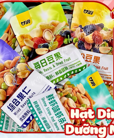 Hạt mix dinh dưỡng tẩm vị Gan Yuan, đậu mix hạt & trái cây sấy giòn ( 1kg 31-34 gói)